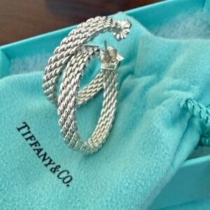 🩵Tiffany & Co. Silver Twisted Mesh Rope Hoop Earrings